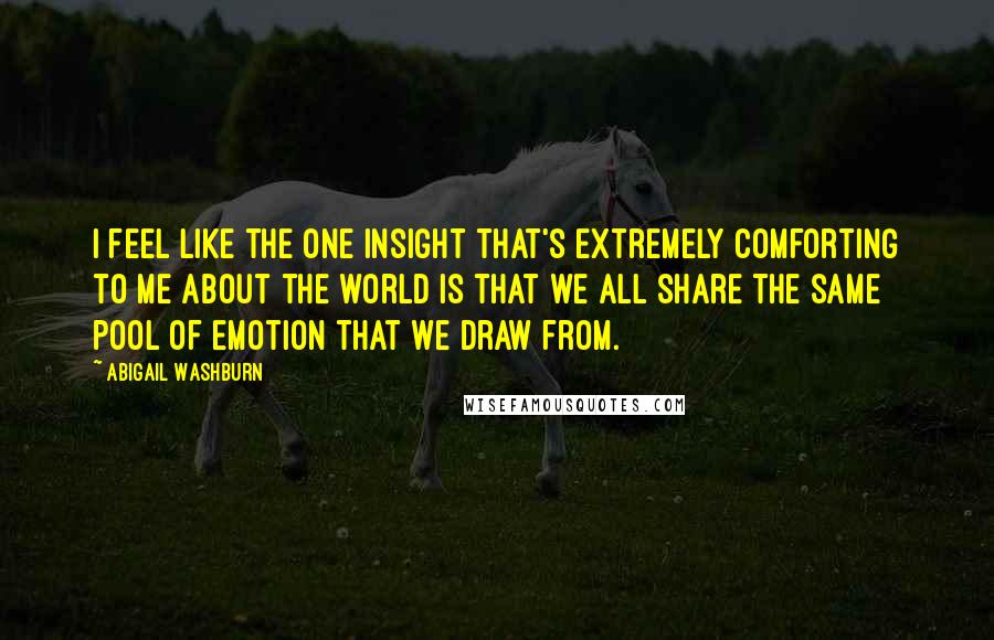 Abigail Washburn Quotes: I feel like the one insight that's extremely comforting to me about the world is that we all share the same pool of emotion that we draw from.