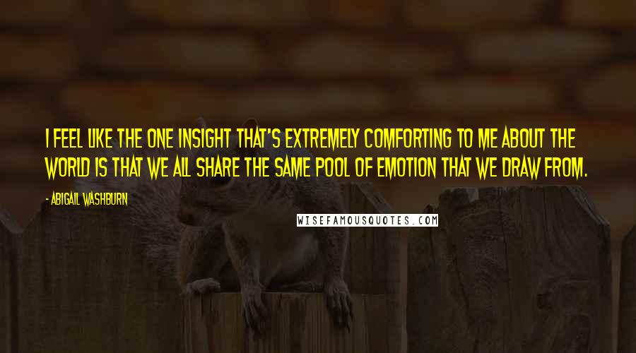 Abigail Washburn Quotes: I feel like the one insight that's extremely comforting to me about the world is that we all share the same pool of emotion that we draw from.