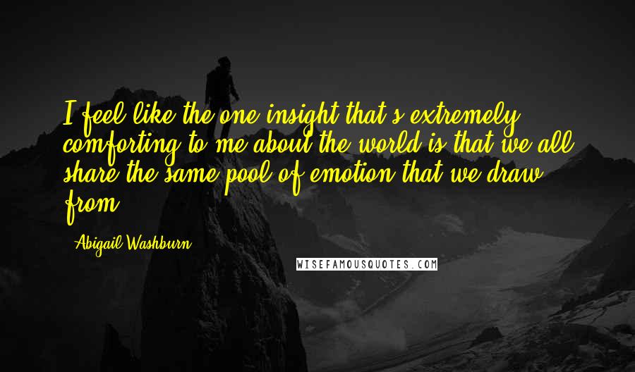 Abigail Washburn Quotes: I feel like the one insight that's extremely comforting to me about the world is that we all share the same pool of emotion that we draw from.