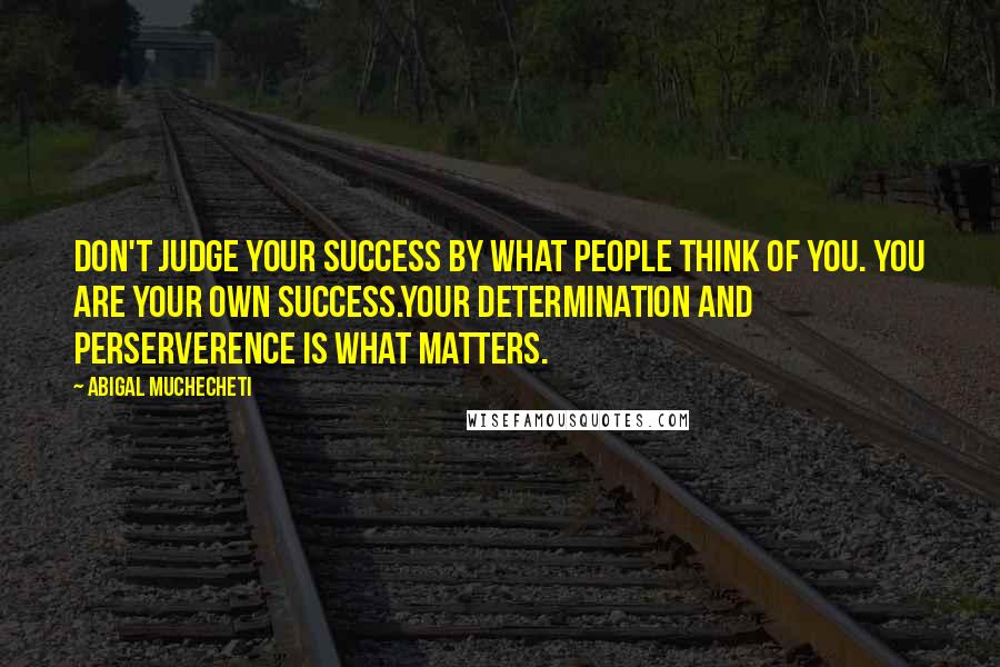 Abigal Muchecheti Quotes: Don't judge your success by what people think of you. You are your own success.Your determination and perserverence is what matters.
