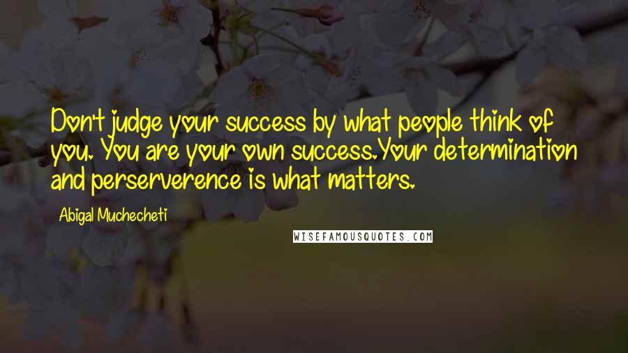 Abigal Muchecheti Quotes: Don't judge your success by what people think of you. You are your own success.Your determination and perserverence is what matters.