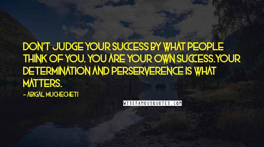 Abigal Muchecheti Quotes: Don't judge your success by what people think of you. You are your own success.Your determination and perserverence is what matters.