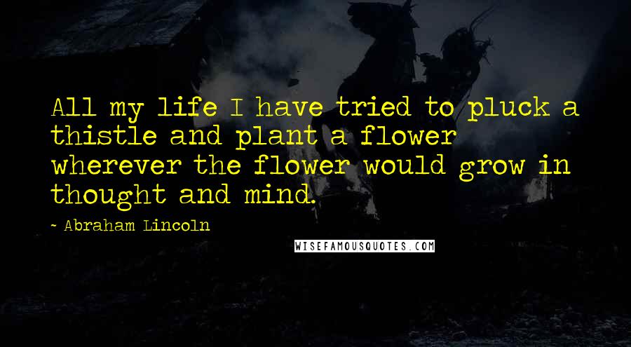 Abraham Lincoln Quotes: All my life I have tried to pluck a thistle and plant a flower wherever the flower would grow in thought and mind.