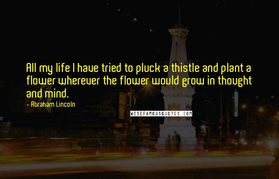 Abraham Lincoln Quotes: All my life I have tried to pluck a thistle and plant a flower wherever the flower would grow in thought and mind.