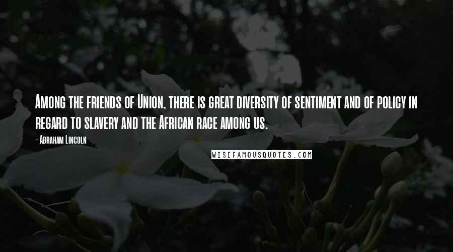 Abraham Lincoln Quotes: Among the friends of Union, there is great diversity of sentiment and of policy in regard to slavery and the African race among us.