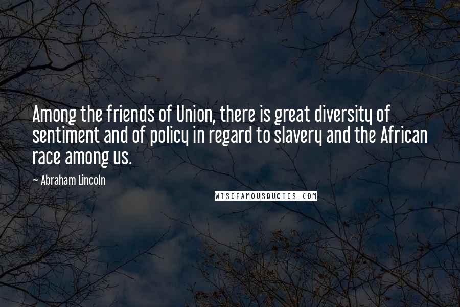 Abraham Lincoln Quotes: Among the friends of Union, there is great diversity of sentiment and of policy in regard to slavery and the African race among us.