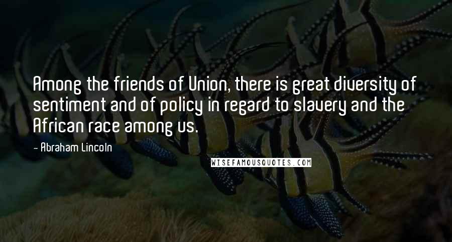 Abraham Lincoln Quotes: Among the friends of Union, there is great diversity of sentiment and of policy in regard to slavery and the African race among us.