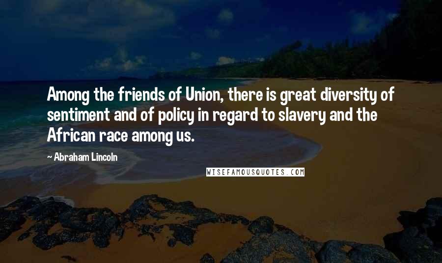 Abraham Lincoln Quotes: Among the friends of Union, there is great diversity of sentiment and of policy in regard to slavery and the African race among us.