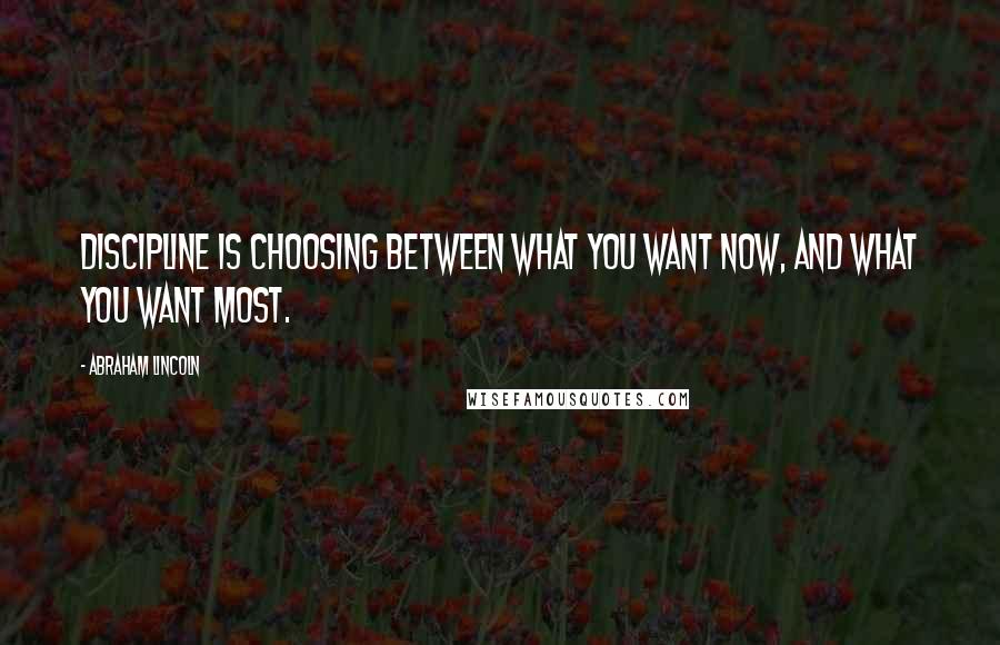 Abraham Lincoln Quotes: Discipline is choosing between what you want now, and what you want most.