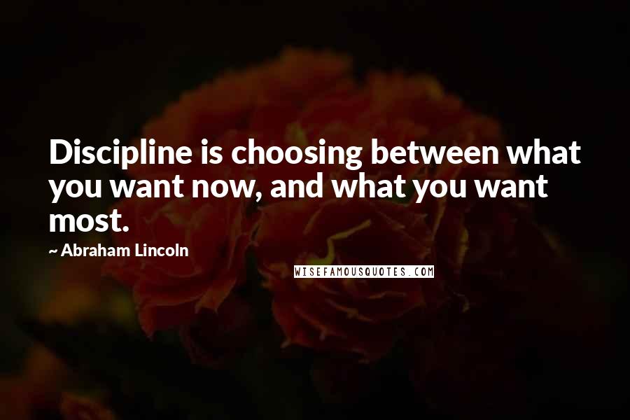 Abraham Lincoln Quotes: Discipline is choosing between what you want now, and what you want most.