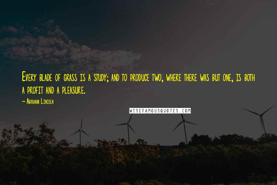 Abraham Lincoln Quotes: Every blade of grass is a study; and to produce two, where there was but one, is both a profit and a pleasure.