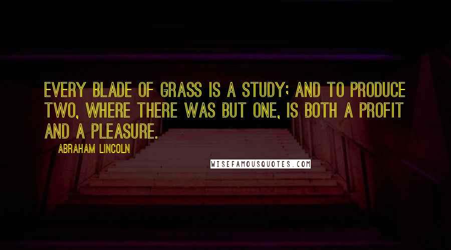Abraham Lincoln Quotes: Every blade of grass is a study; and to produce two, where there was but one, is both a profit and a pleasure.