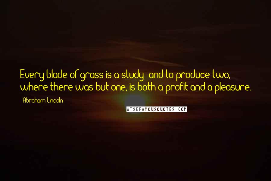 Abraham Lincoln Quotes: Every blade of grass is a study; and to produce two, where there was but one, is both a profit and a pleasure.