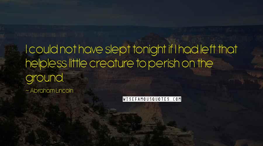 Abraham Lincoln Quotes: I could not have slept tonight if I had left that helpless little creature to perish on the ground.