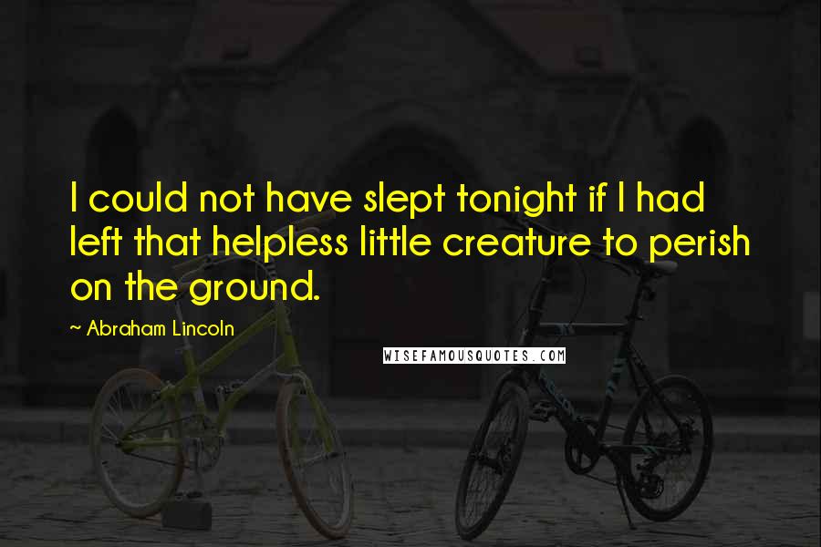 Abraham Lincoln Quotes: I could not have slept tonight if I had left that helpless little creature to perish on the ground.