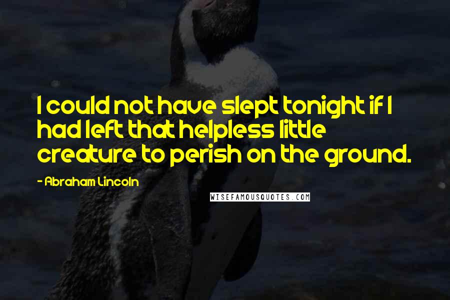 Abraham Lincoln Quotes: I could not have slept tonight if I had left that helpless little creature to perish on the ground.