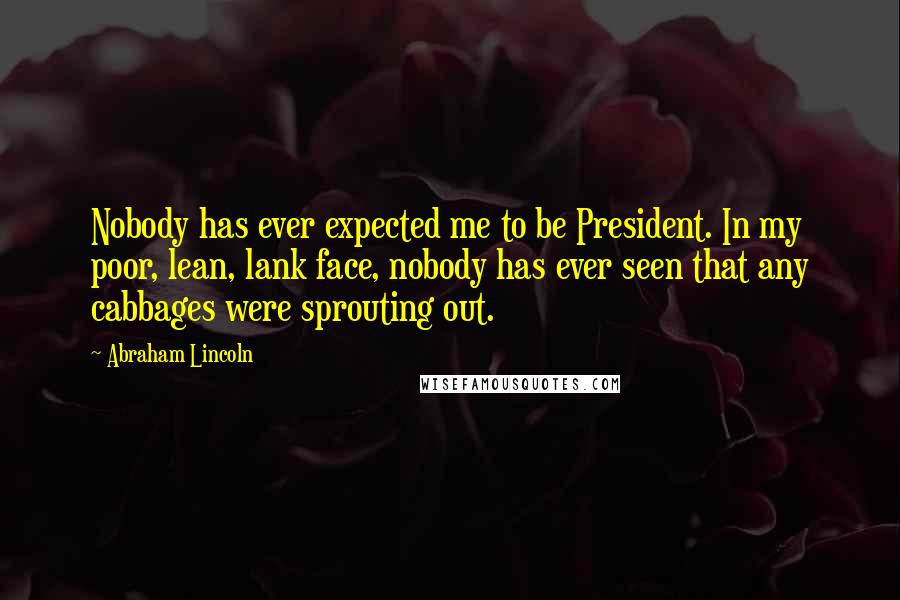 Abraham Lincoln Quotes: Nobody has ever expected me to be President. In my poor, lean, lank face, nobody has ever seen that any cabbages were sprouting out.