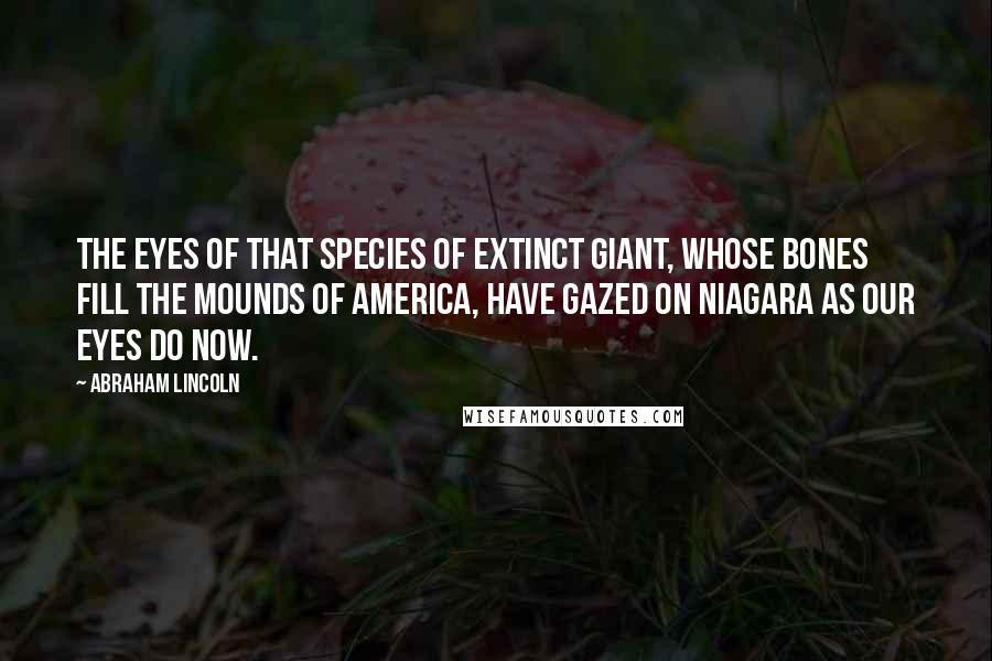 Abraham Lincoln Quotes: The eyes of that species of extinct giant, whose bones fill the mounds of America, have gazed on Niagara as our eyes do now.