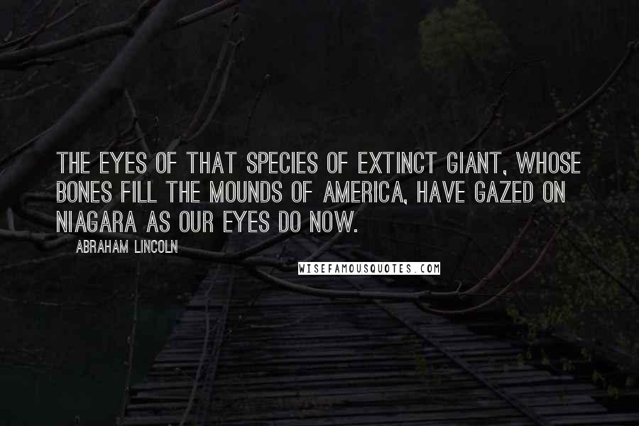 Abraham Lincoln Quotes: The eyes of that species of extinct giant, whose bones fill the mounds of America, have gazed on Niagara as our eyes do now.
