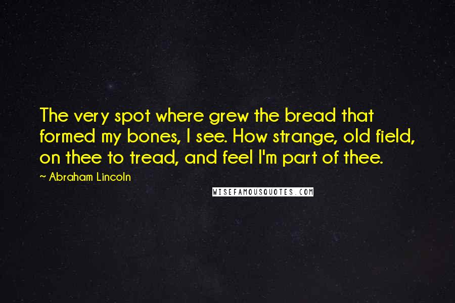 Abraham Lincoln Quotes: The very spot where grew the bread that formed my bones, I see. How strange, old field, on thee to tread, and feel I'm part of thee.