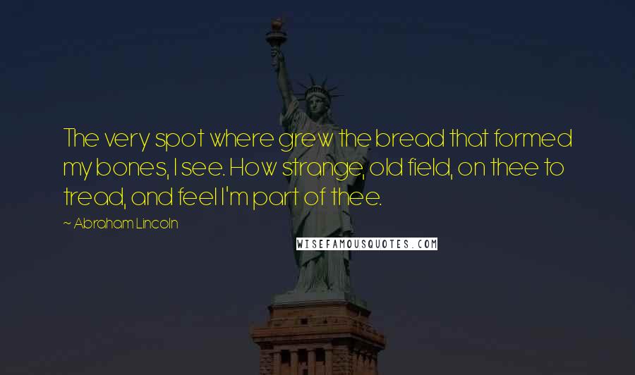 Abraham Lincoln Quotes: The very spot where grew the bread that formed my bones, I see. How strange, old field, on thee to tread, and feel I'm part of thee.