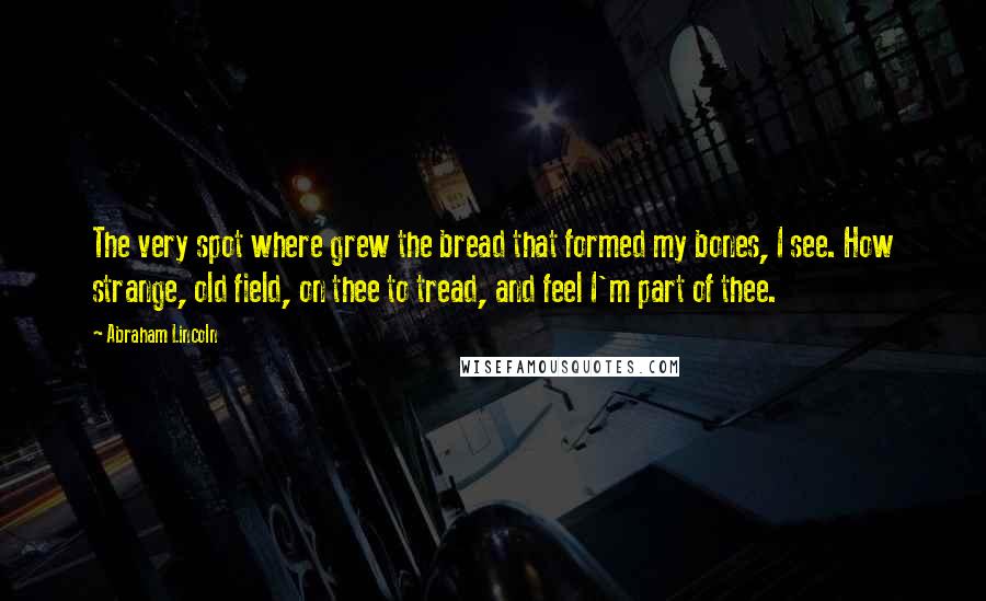 Abraham Lincoln Quotes: The very spot where grew the bread that formed my bones, I see. How strange, old field, on thee to tread, and feel I'm part of thee.