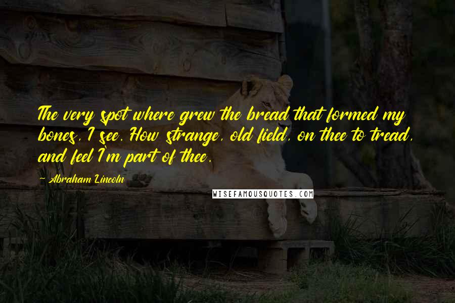Abraham Lincoln Quotes: The very spot where grew the bread that formed my bones, I see. How strange, old field, on thee to tread, and feel I'm part of thee.