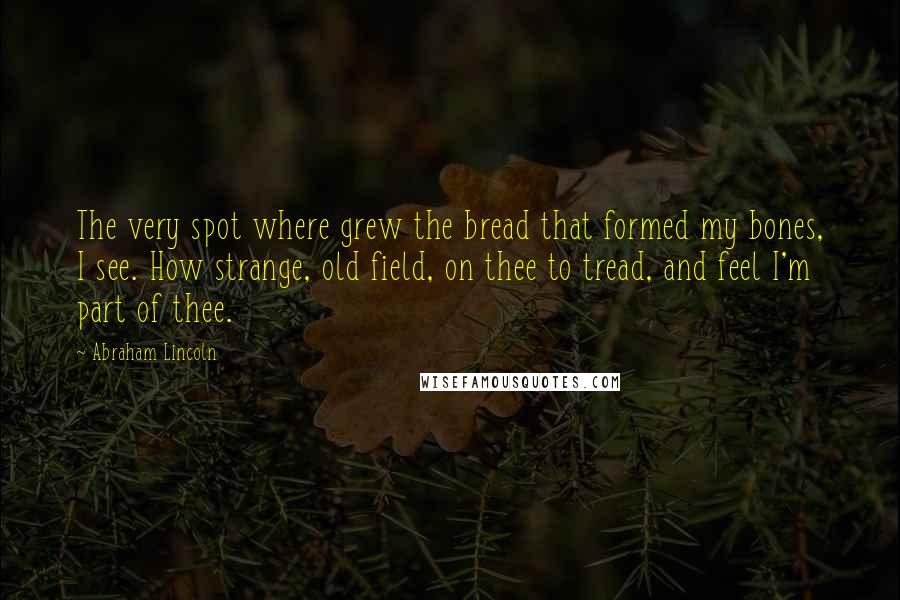 Abraham Lincoln Quotes: The very spot where grew the bread that formed my bones, I see. How strange, old field, on thee to tread, and feel I'm part of thee.