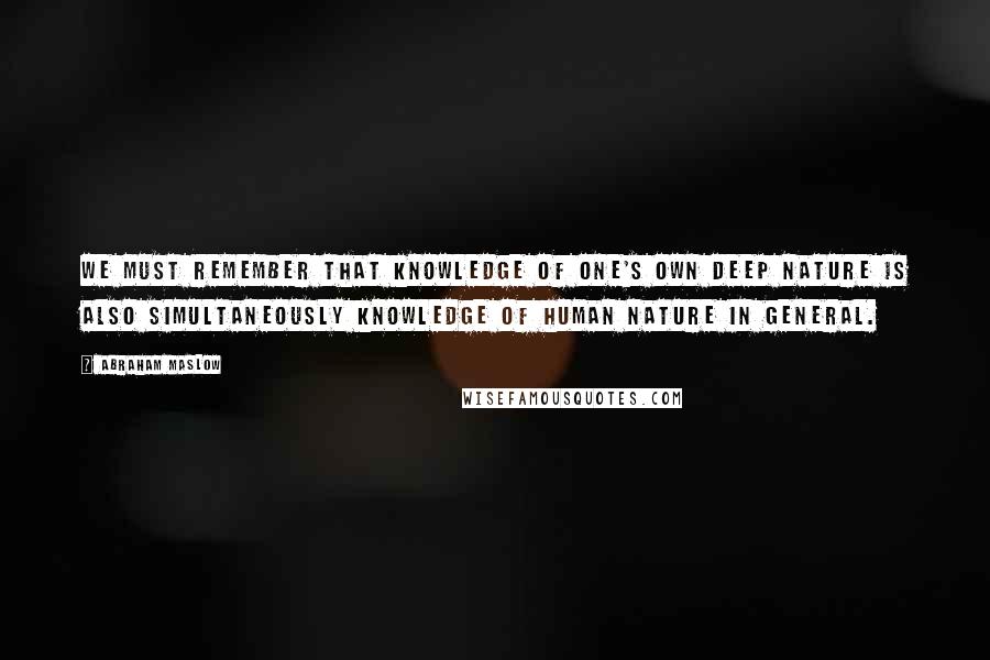 Abraham Maslow Quotes: We must remember that knowledge of one's own deep nature is also simultaneously knowledge of human nature in general.