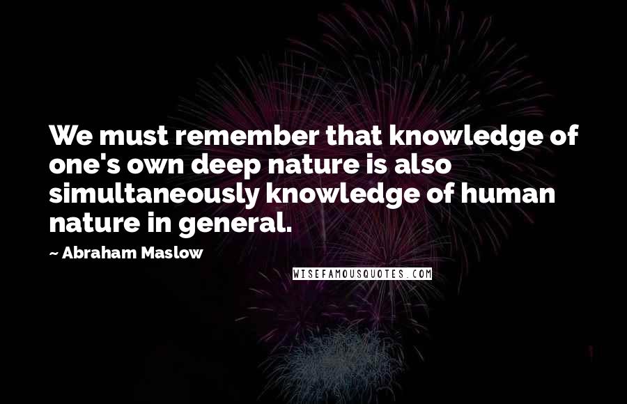 Abraham Maslow Quotes: We must remember that knowledge of one's own deep nature is also simultaneously knowledge of human nature in general.