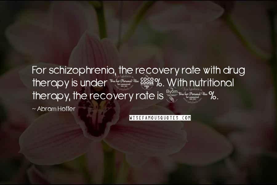 Abram Hoffer Quotes: For schizophrenia, the recovery rate with drug therapy is under 15%. With nutritional therapy, the recovery rate is 80%.