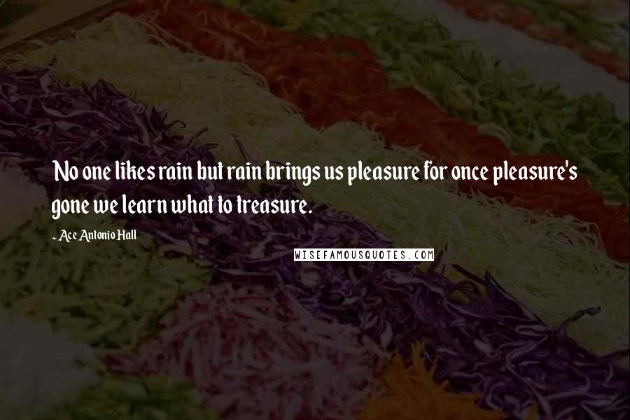 Ace Antonio Hall Quotes: No one likes rain but rain brings us pleasure for once pleasure's gone we learn what to treasure.