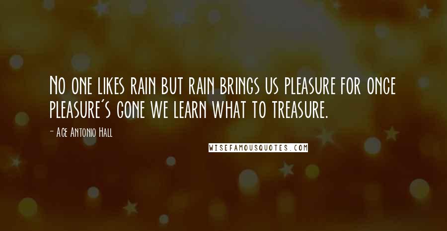 Ace Antonio Hall Quotes: No one likes rain but rain brings us pleasure for once pleasure's gone we learn what to treasure.