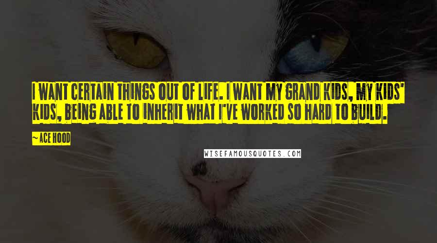 Ace Hood Quotes: I want certain things out of life. I want my grand kids, my kids' kids, being able to inherit what I've worked so hard to build.