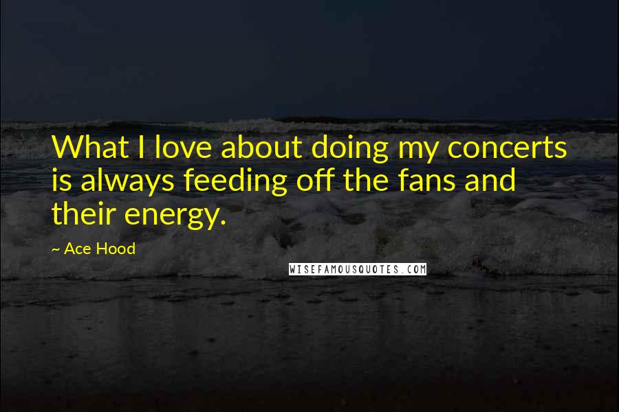 Ace Hood Quotes: What I love about doing my concerts is always feeding off the fans and their energy.