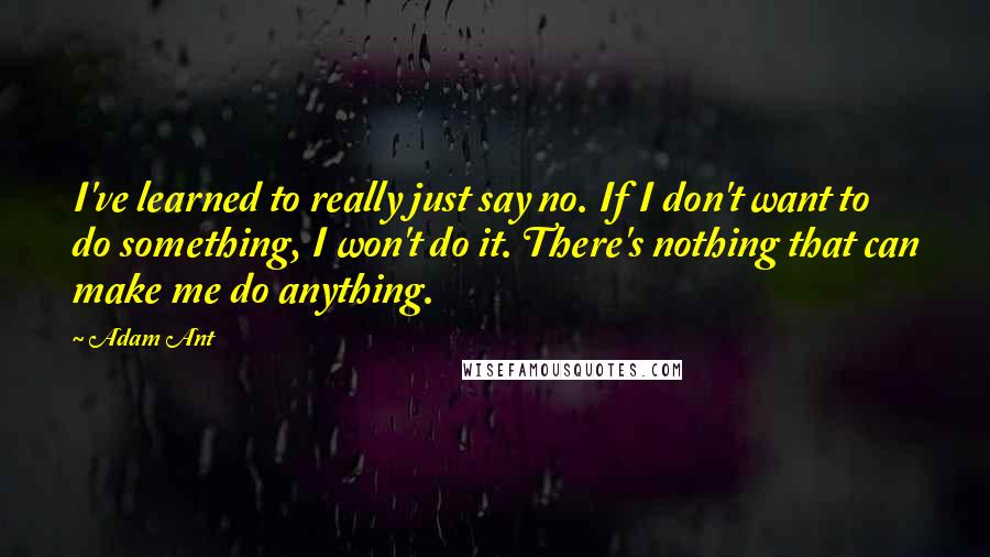 Adam Ant Quotes: I've learned to really just say no. If I don't want to do something, I won't do it. There's nothing that can make me do anything.