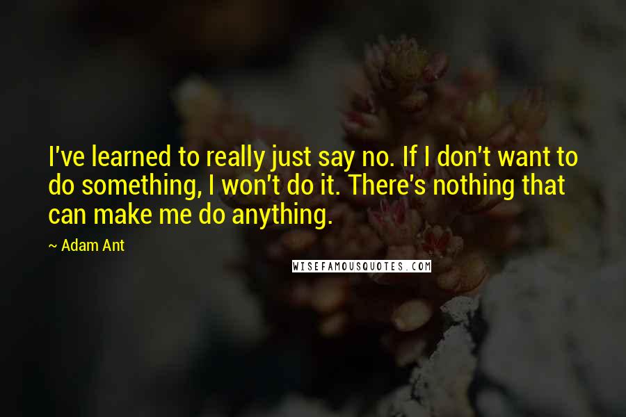 Adam Ant Quotes: I've learned to really just say no. If I don't want to do something, I won't do it. There's nothing that can make me do anything.
