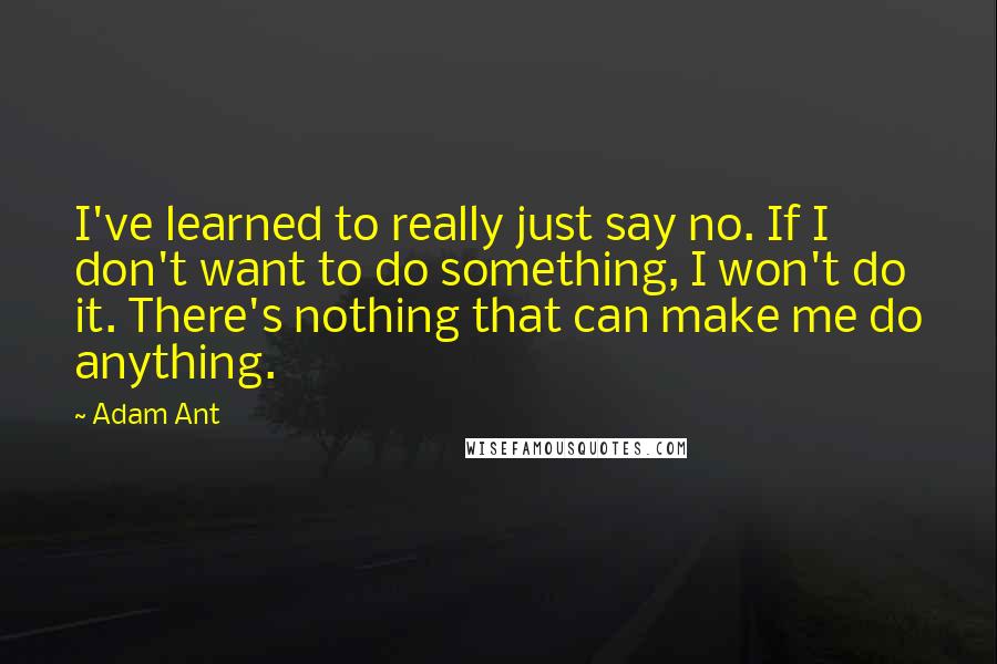 Adam Ant Quotes: I've learned to really just say no. If I don't want to do something, I won't do it. There's nothing that can make me do anything.