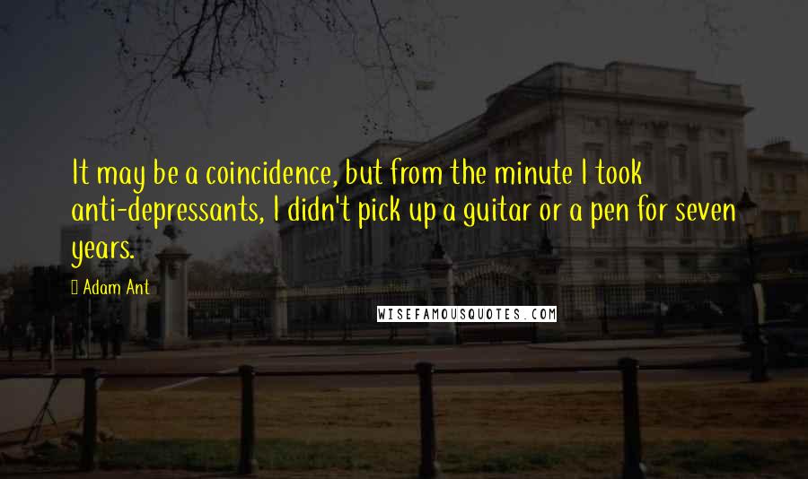 Adam Ant Quotes: It may be a coincidence, but from the minute I took anti-depressants, I didn't pick up a guitar or a pen for seven years.