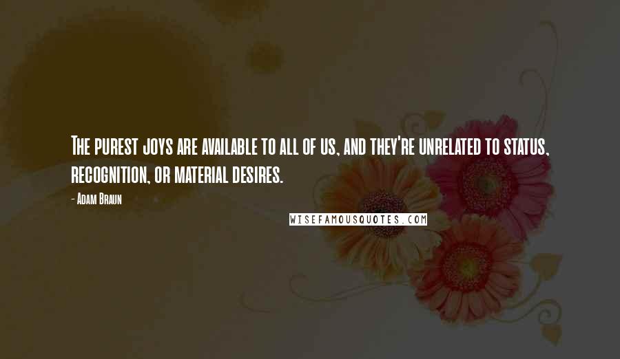 Adam Braun Quotes: The purest joys are available to all of us, and they're unrelated to status, recognition, or material desires.