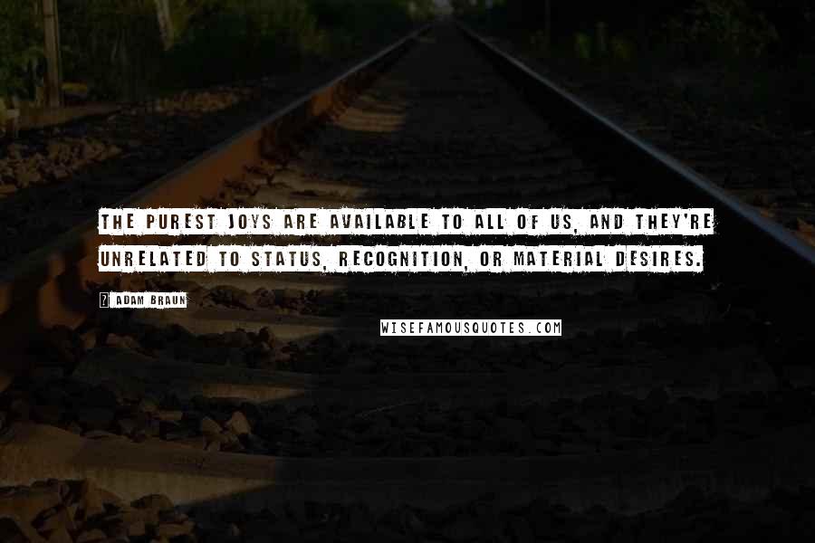 Adam Braun Quotes: The purest joys are available to all of us, and they're unrelated to status, recognition, or material desires.