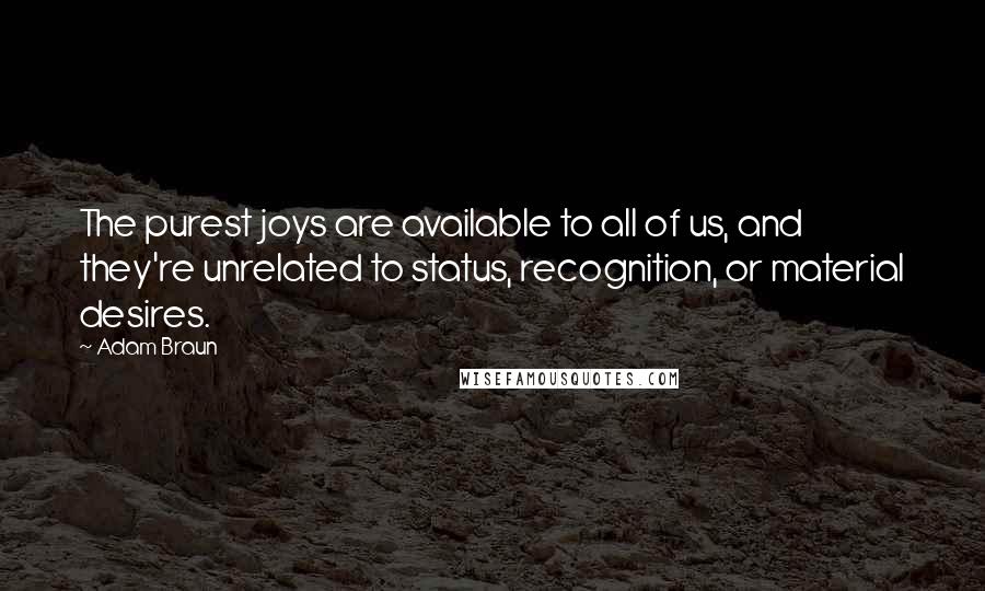 Adam Braun Quotes: The purest joys are available to all of us, and they're unrelated to status, recognition, or material desires.