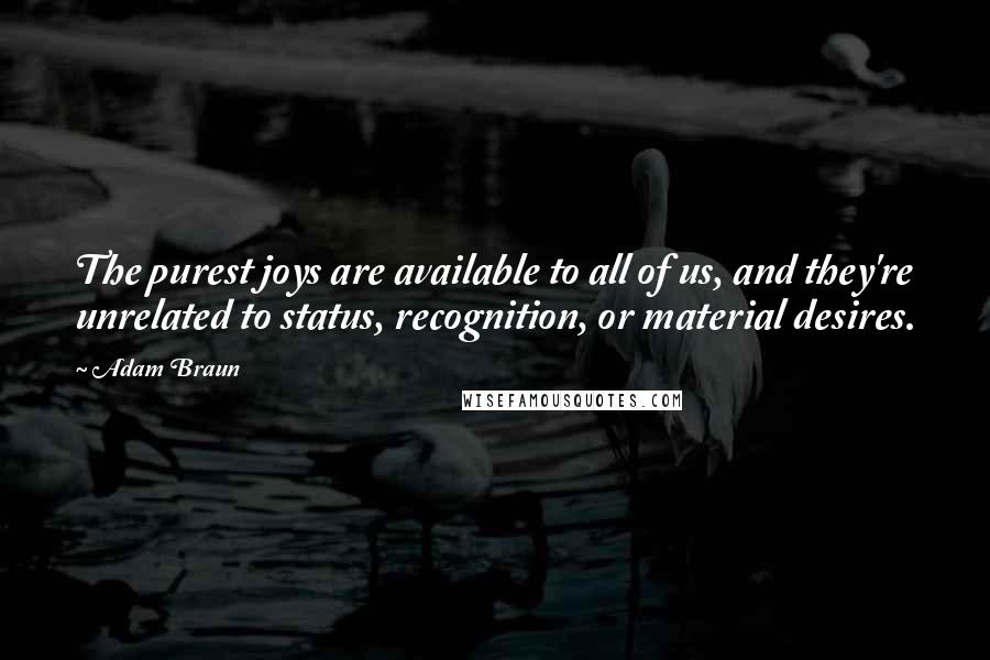 Adam Braun Quotes: The purest joys are available to all of us, and they're unrelated to status, recognition, or material desires.