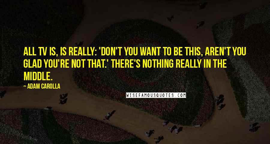 Adam Carolla Quotes: All TV is, is really: 'Don't you want to be this, aren't you glad you're not that.' There's nothing really in the middle.
