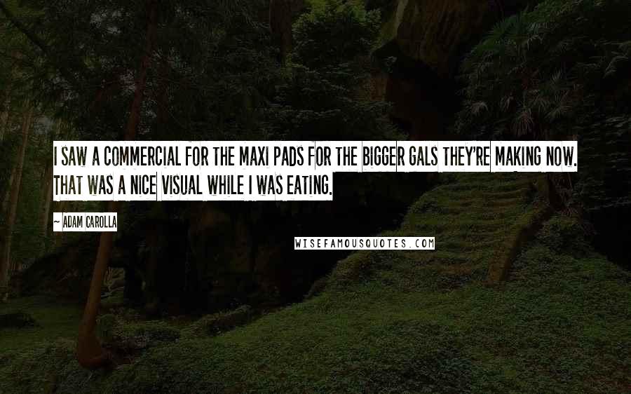 Adam Carolla Quotes: I saw a commercial for the maxi pads for the bigger gals they're making now. That was a nice visual while I was eating.