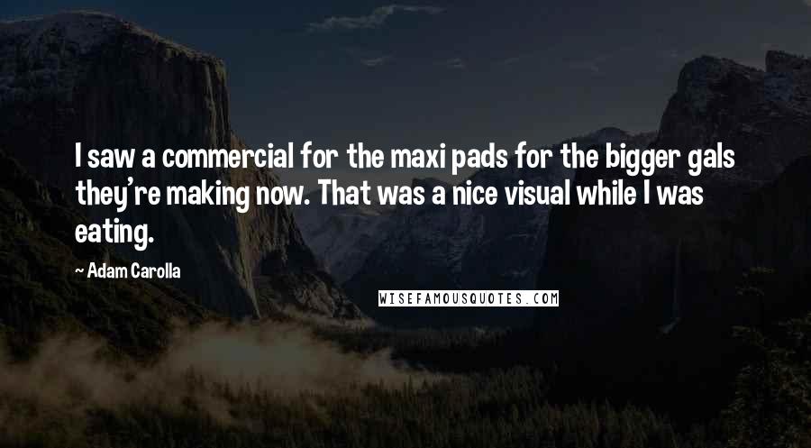 Adam Carolla Quotes: I saw a commercial for the maxi pads for the bigger gals they're making now. That was a nice visual while I was eating.