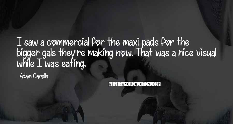 Adam Carolla Quotes: I saw a commercial for the maxi pads for the bigger gals they're making now. That was a nice visual while I was eating.