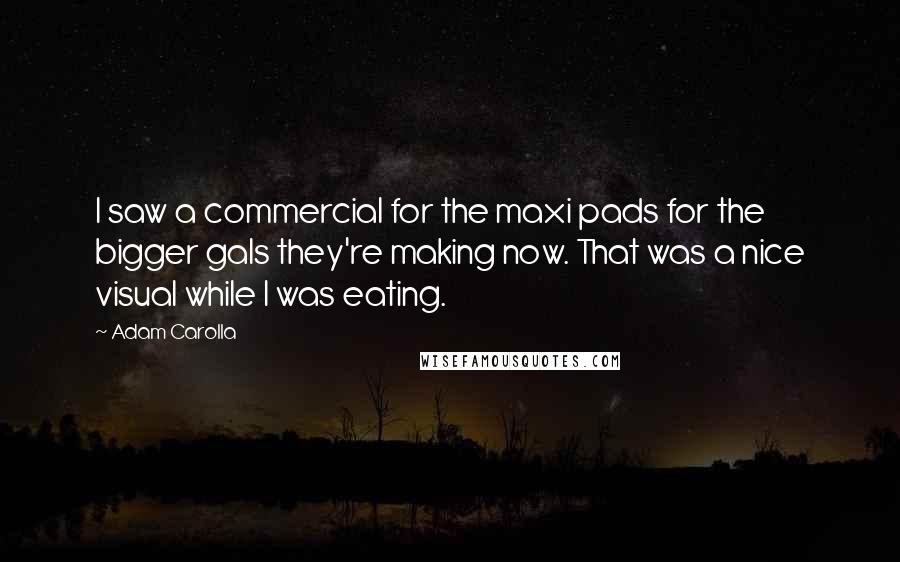 Adam Carolla Quotes: I saw a commercial for the maxi pads for the bigger gals they're making now. That was a nice visual while I was eating.