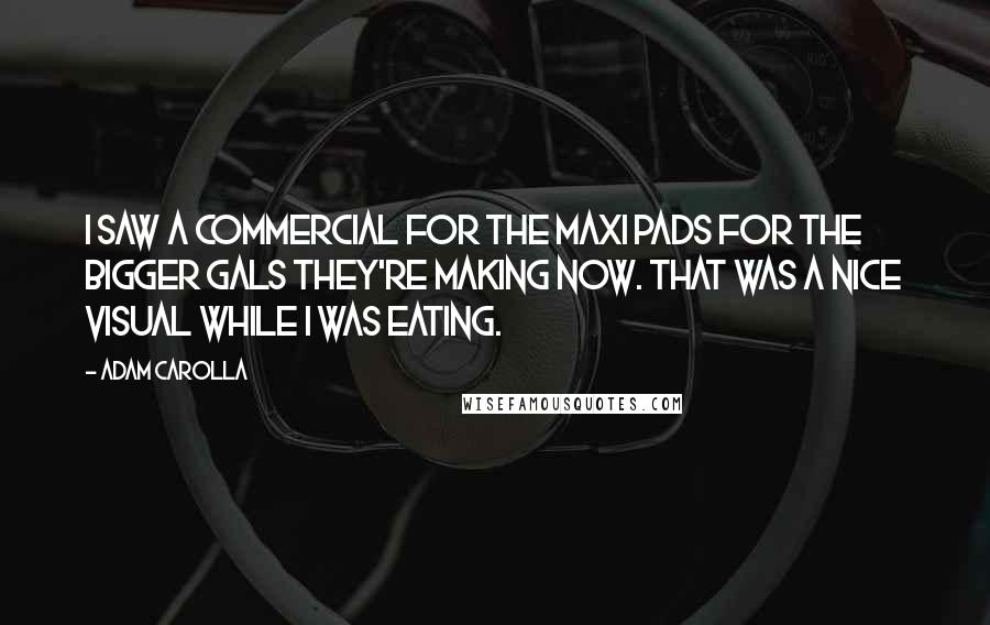 Adam Carolla Quotes: I saw a commercial for the maxi pads for the bigger gals they're making now. That was a nice visual while I was eating.