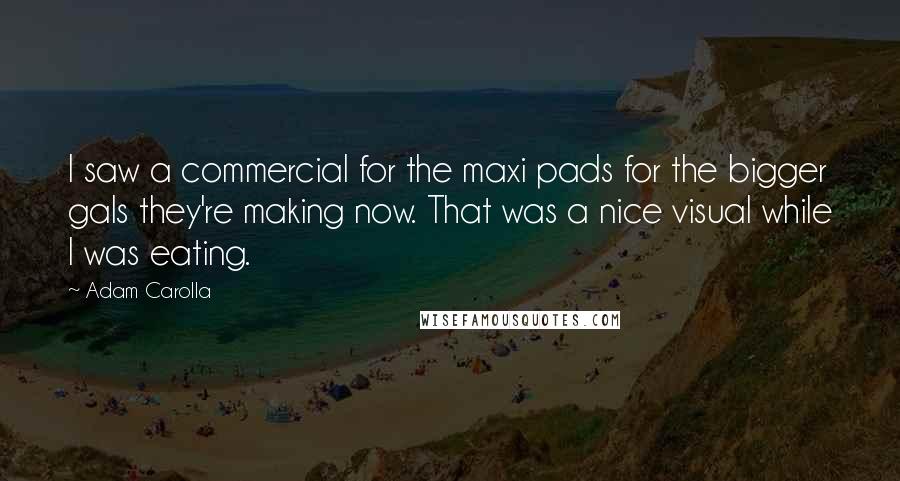 Adam Carolla Quotes: I saw a commercial for the maxi pads for the bigger gals they're making now. That was a nice visual while I was eating.